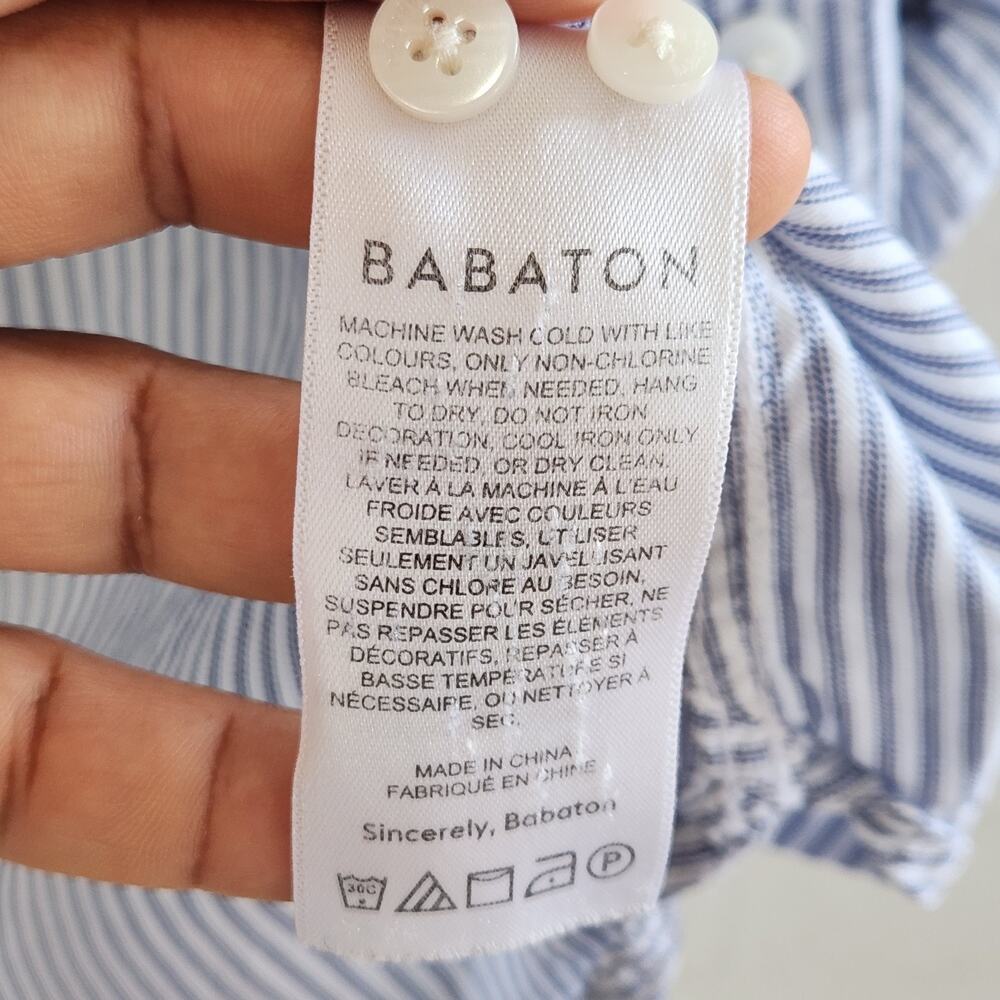 Aritzia Babaton XS Utility 100% Tencel Stripe Button Up Shirt Roll Tab Sleeves - Picture 5 of 9